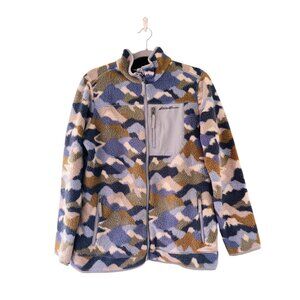 Eddie Bauer Womens Multi Camo Sherpa Fleece Jacket Size L Warm Full Zip